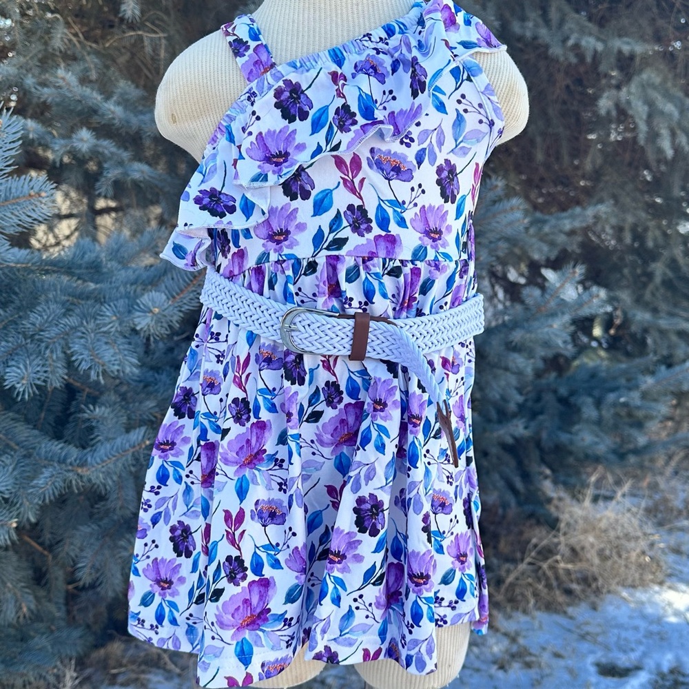 Off shoulder ruffle dress with belt